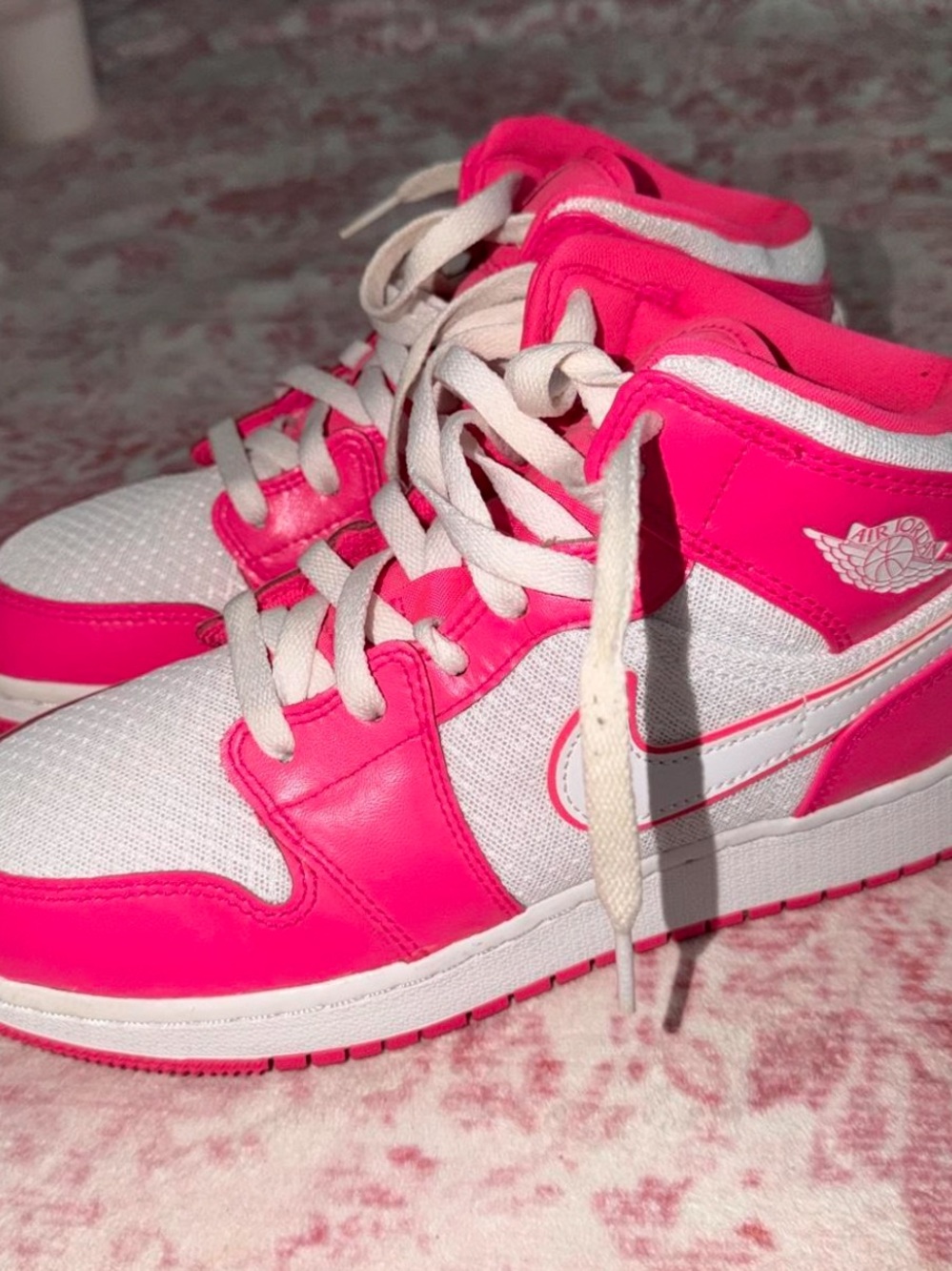 Jordan Pink and White High-Top Sneakers